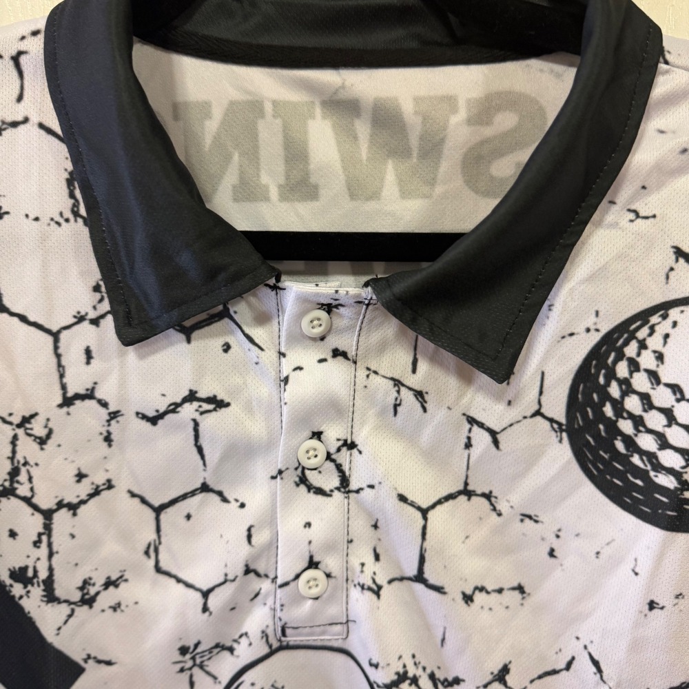 OUFISUN Mens 3XL Skeleton Golf Polo Shirt Black White Graphic Short Sleeve Tee - Picture 9 of 10